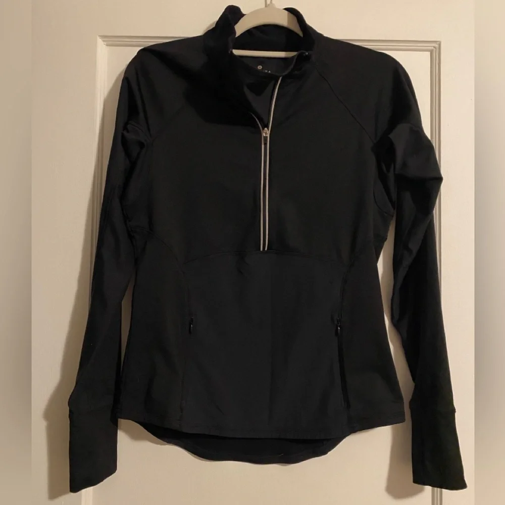 Athleta Plush Tech Mesh Detail Black Athletic 1/2 Zip Pullover Jacket Black Sz S